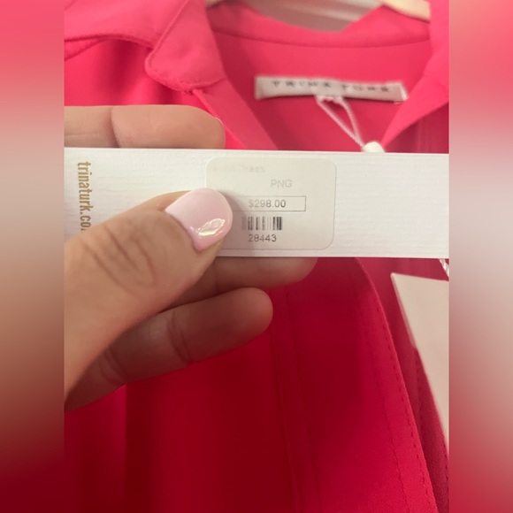 Bright pink Trina Turk shirt dress with button and drawstring.  Size small - Picture 6 of 6